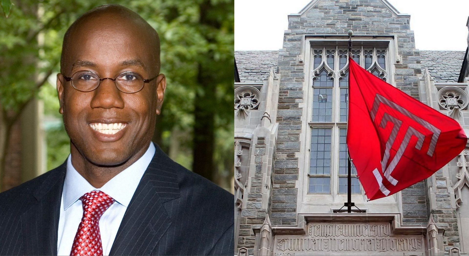 Temple University President Jason Wingard resigned from role effective March 31 (Image via Daisy Age Feminist/Twitter and Getty Images)