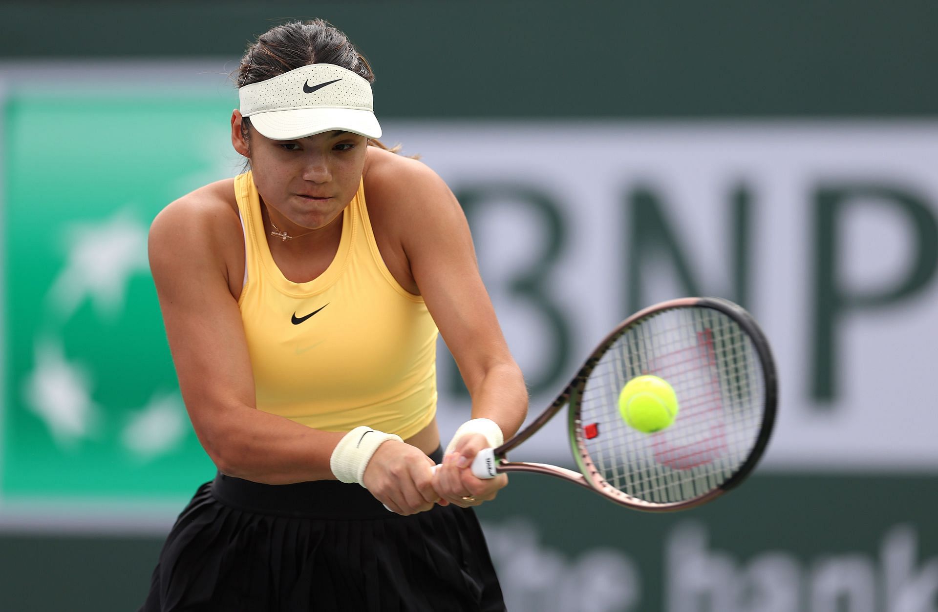 Emma Radicanu during her match against Magda Linette at the BNP Paribas Open