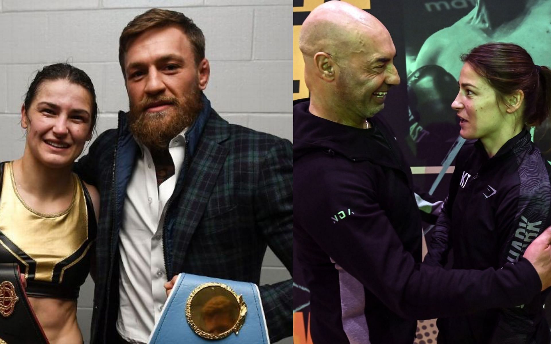 Conor McGregor and Katie Taylor (left) and Katie Taylor and her dad (right). [via Getty Images]