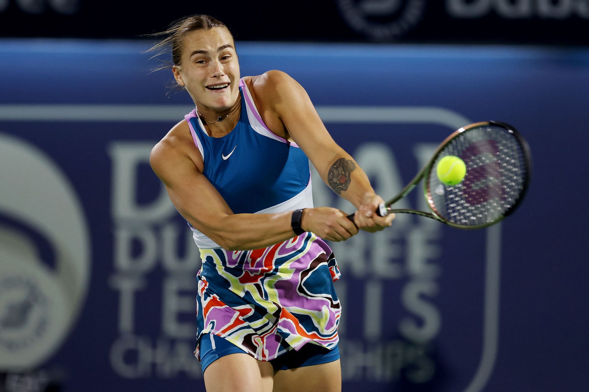 Aryna Sabalenka in action at the Dubai Tennis Championships