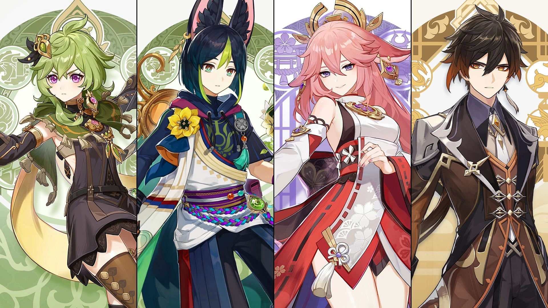 Collei, Tighnari, Yae Miko, and Zhongli (Image via HoYoverse)