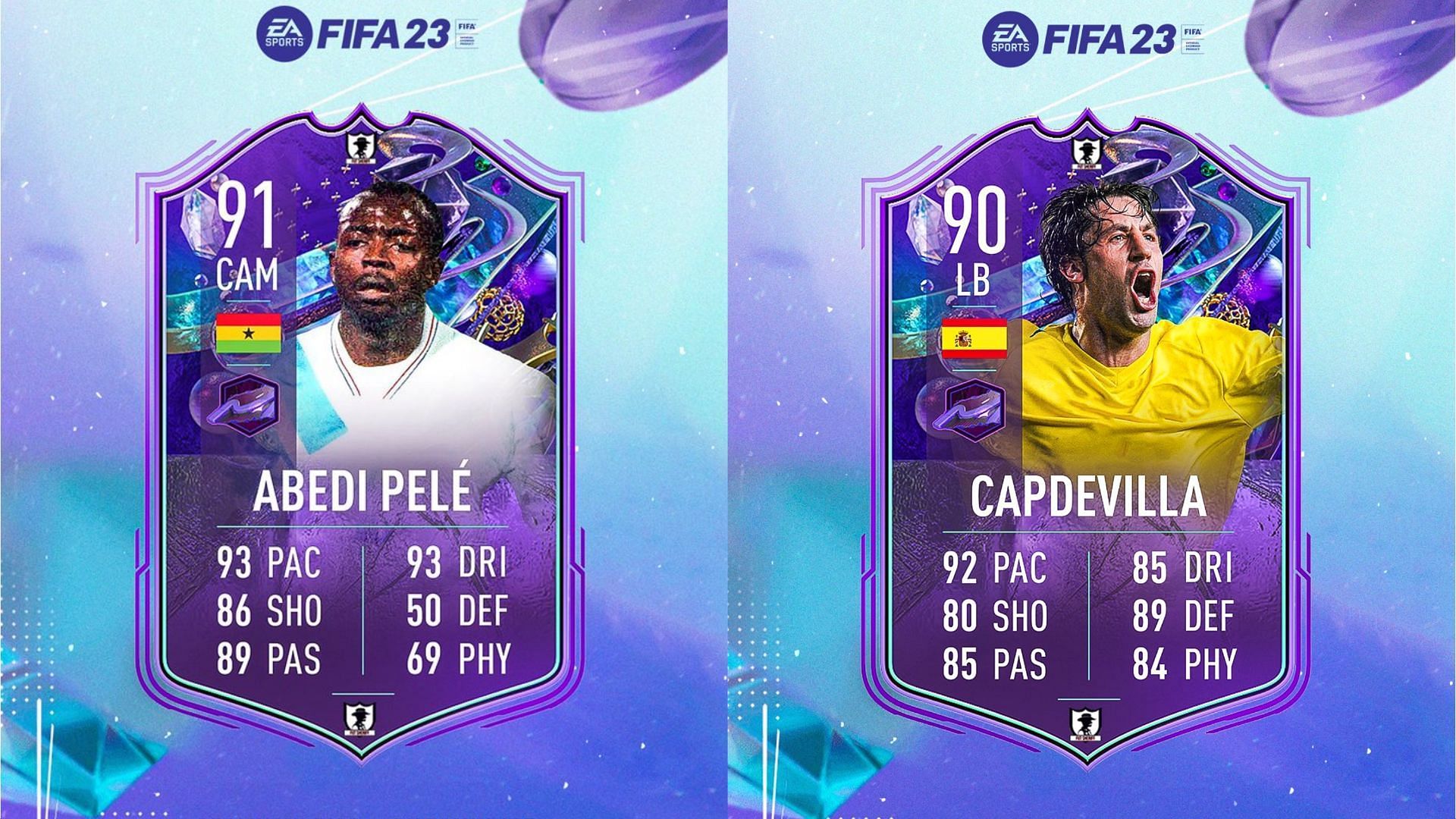 Capdevilla and Pele&rsquo;s Fantasy FUT Heroes cards could have very high demand in FIFA 23 (Images via Twitter/FUT Sheriff)