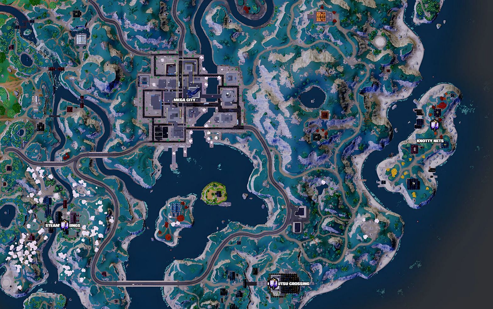 All Capture Point locations in the Futuristic Japanese Biome of the Chapter 4 Season 2 island (Image via Fortnite.GG)