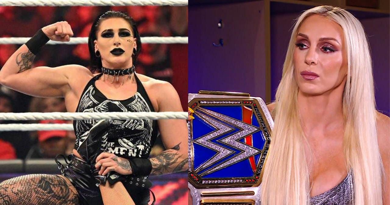 Rhea Ripley (left) and Charlotte Flair (right)