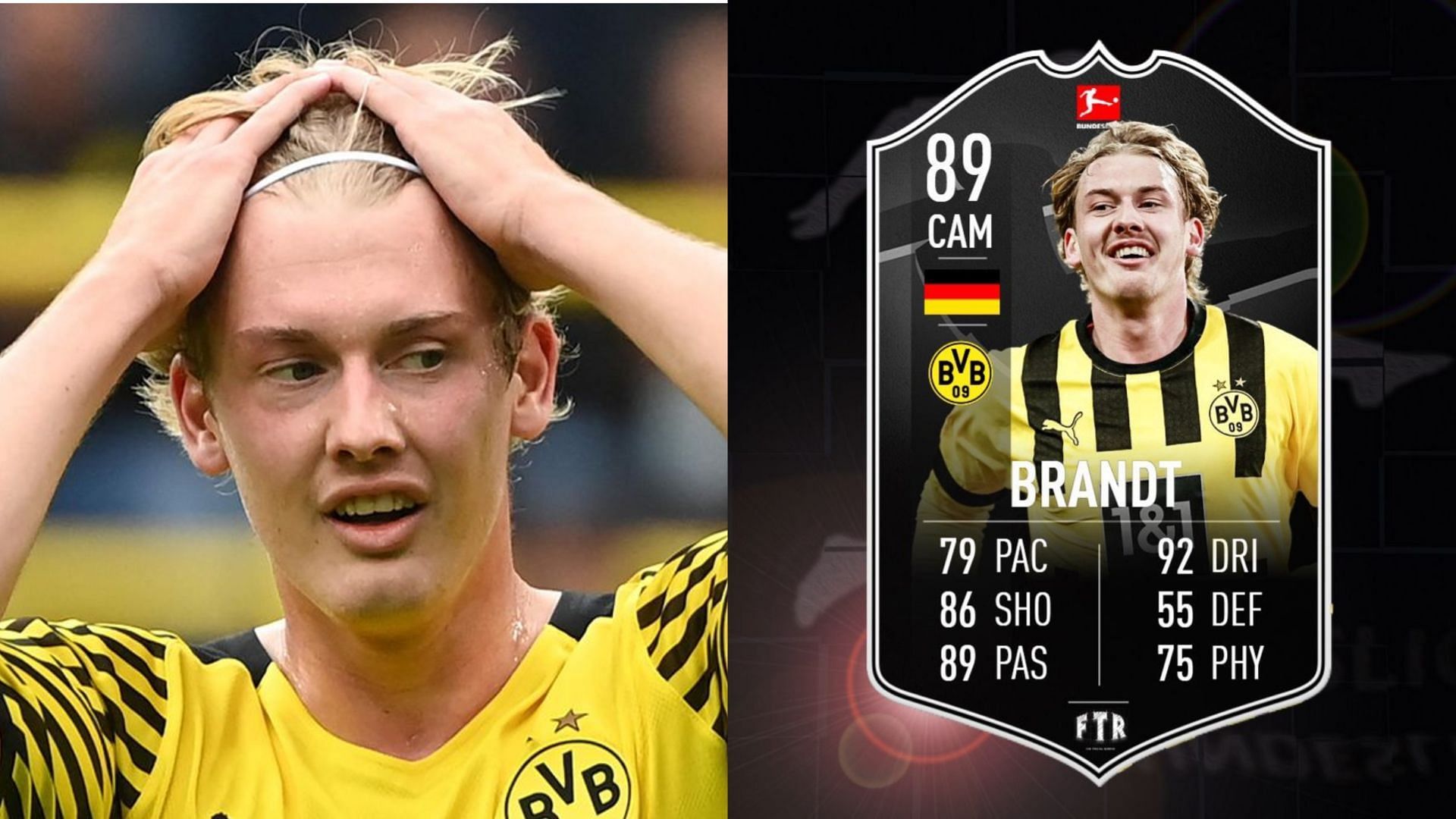 The Julian Brandt Bundesliga POTM SBC could be a wonderful chance for FIFA 23 players who missed out last month (Images via Getty, Twitter/FTR)