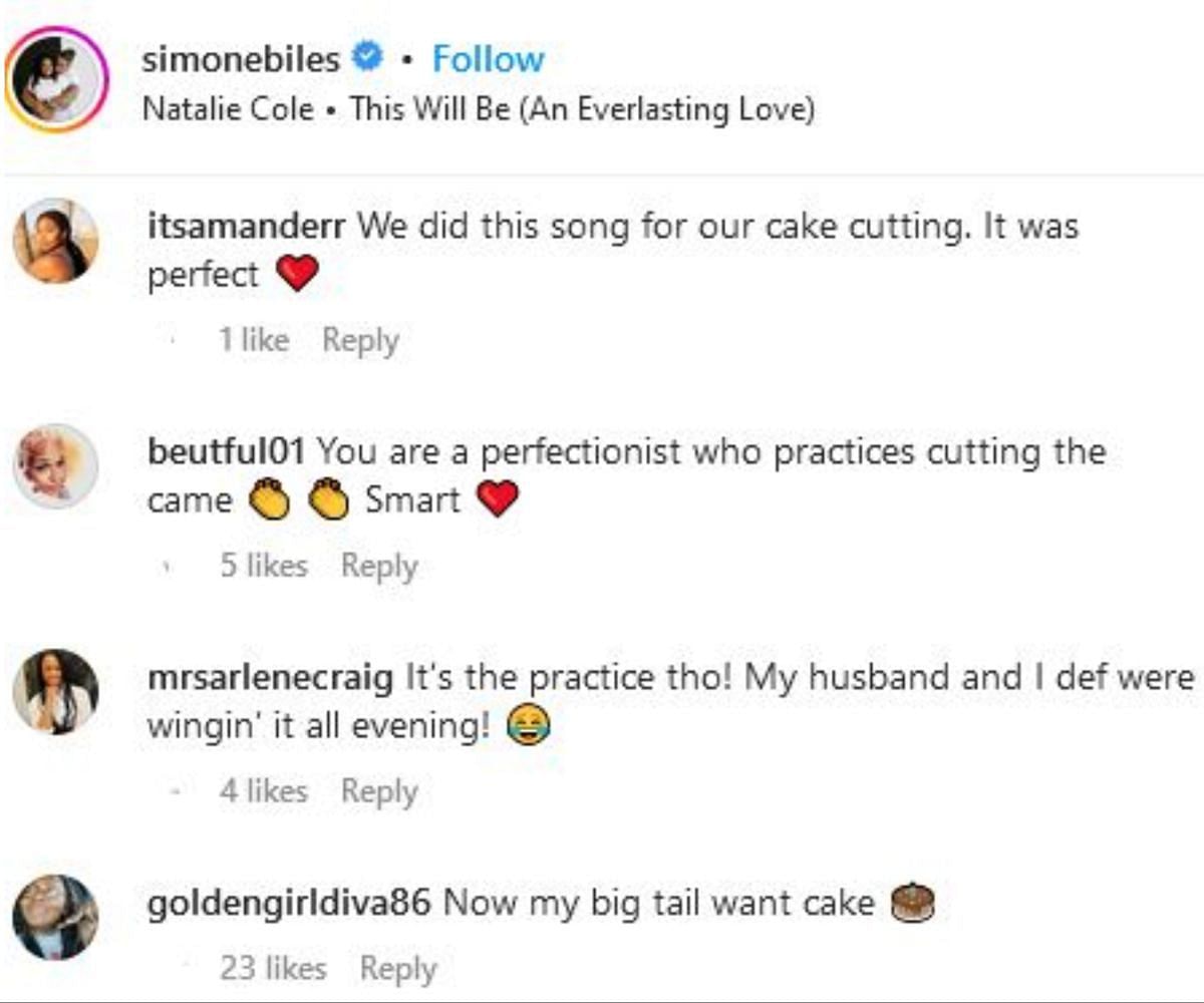 Screengrab of Biles' Instagram comment section