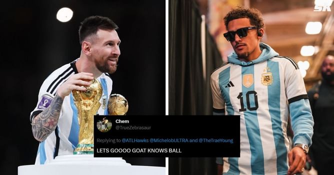 "GOAT with a GOAT jersey," "He deserves 3 rings for that" - Fans react as NBA superstar Trae Young spotted repping Lionel Messi's Argentina kit