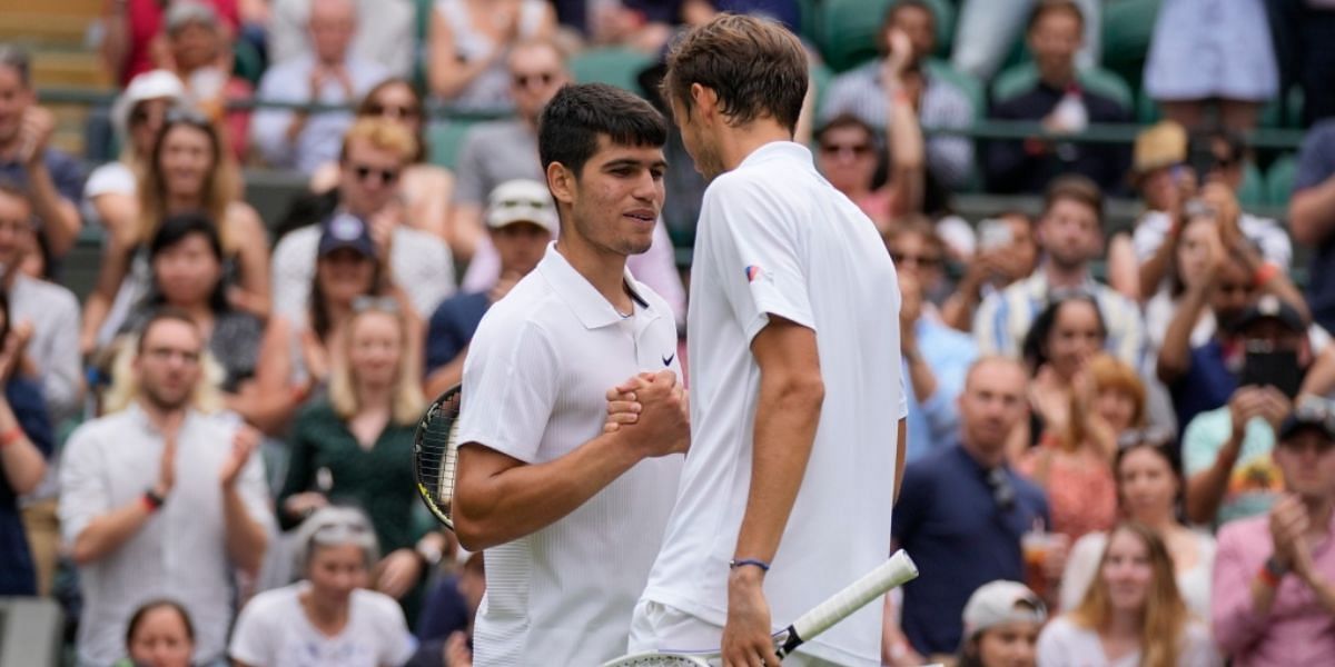 Carlos Alcaraz and Daniil Medvedev pictured at the 2021 Wimbledon Championships