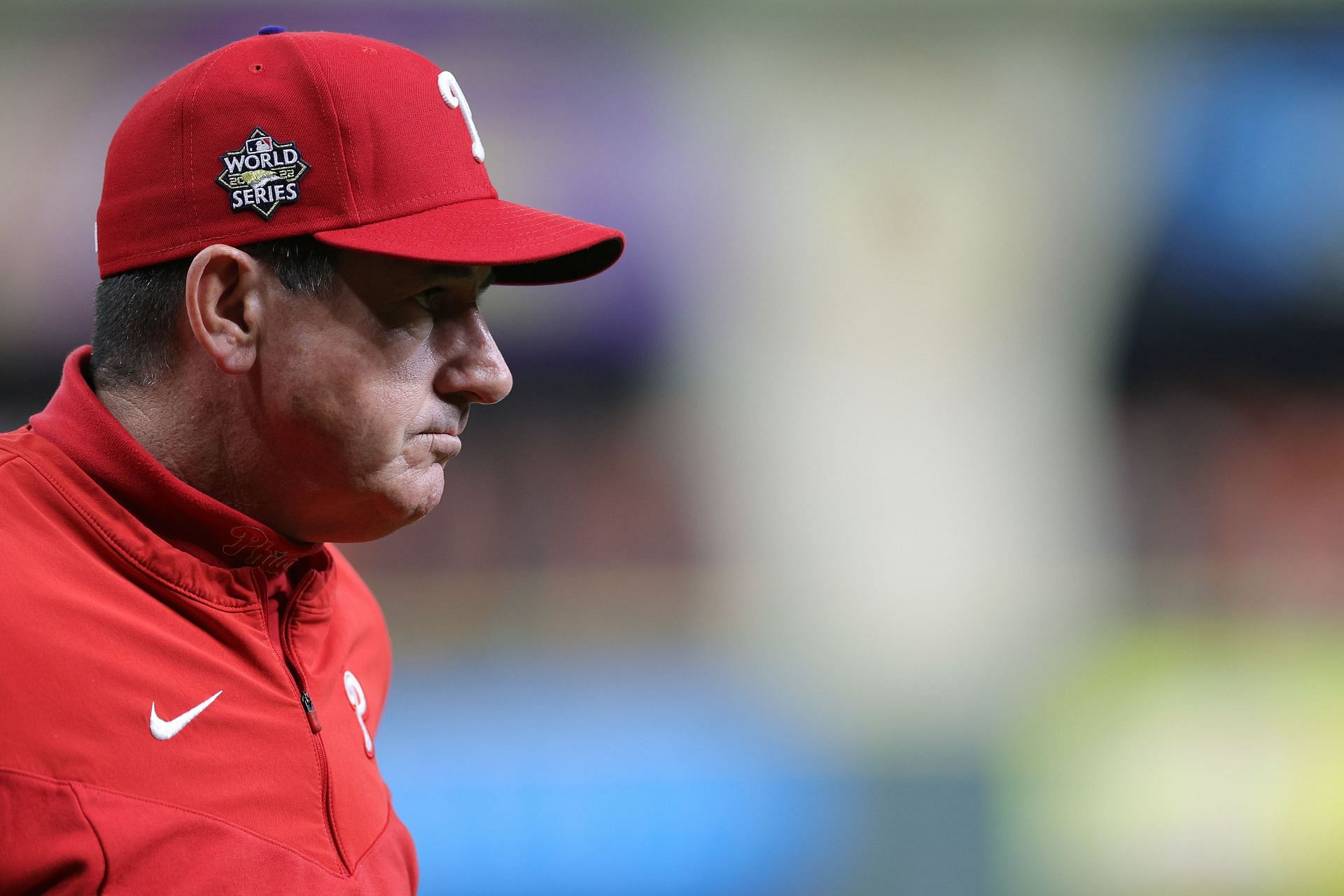 Manager Rob Thomson of the Philadelphia Phillies looks on against the Houston Astros at Minute Maid Park