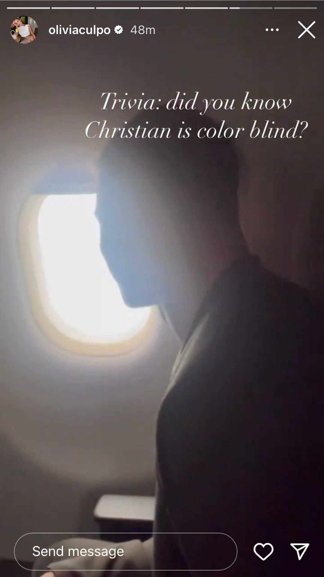 Olivia Culpo revealed that her boyfriend Christian McCaffrey is color blind.
