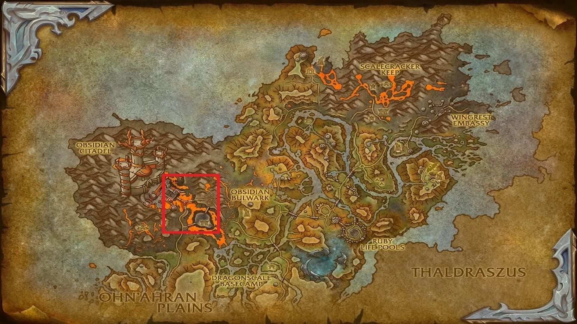 Voraxian can be found at the location that&#039;s highlighted on the map (Image via Blizzard)