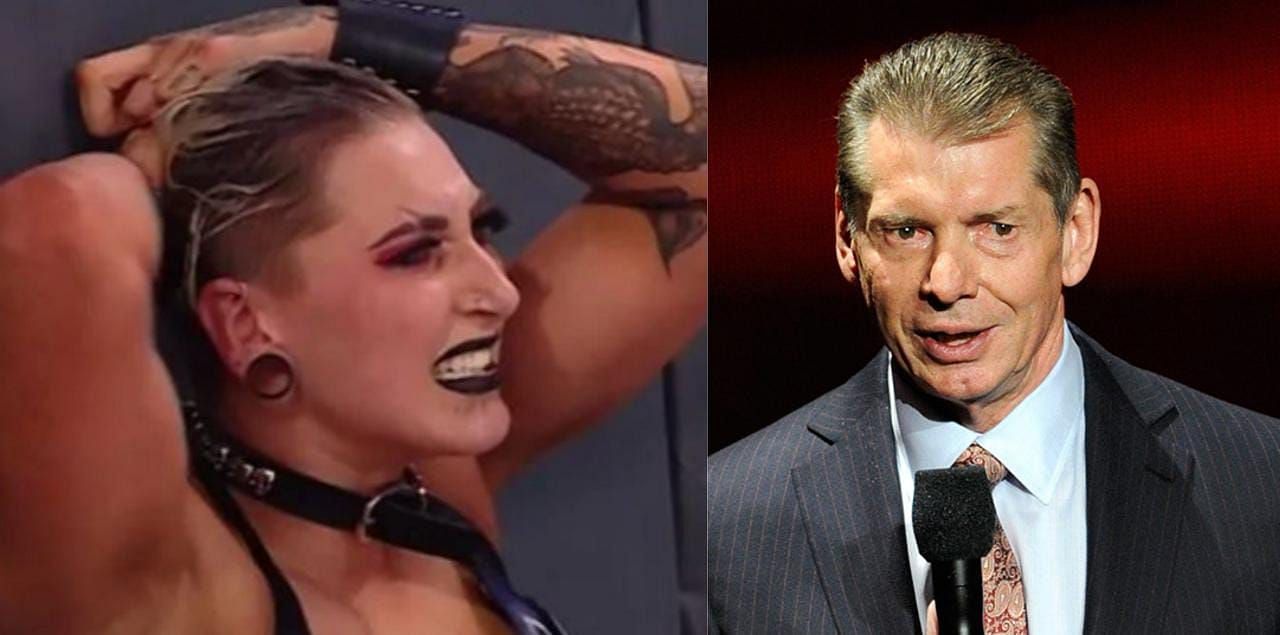 Rhea Ripley (left) and Vince McMahon (right)
