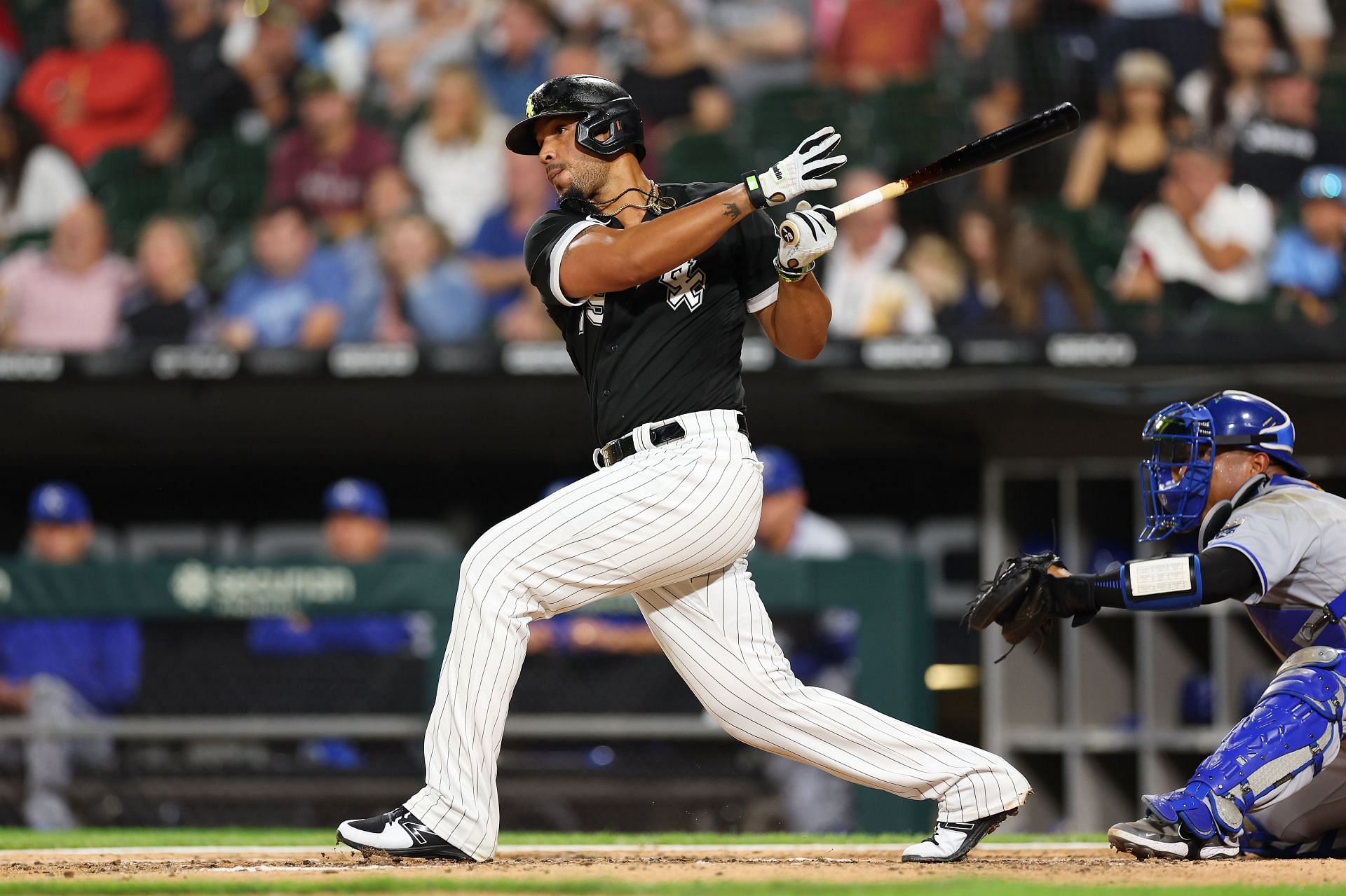 Kansas City Royals v Chicago White Sox: CHICAGO, ILLINOIS - AUGUST 30: Jose Abreu (79) of the Chicago White Sox at bat against the Kansas City Royals at Guaranteed Rate Field on August 30, 2022, in Chicago, Illinois. (Photo by Michael Reaves/Getty Images)