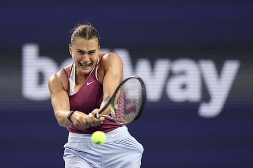 Aryna Sabalenka in action at the Miami Open