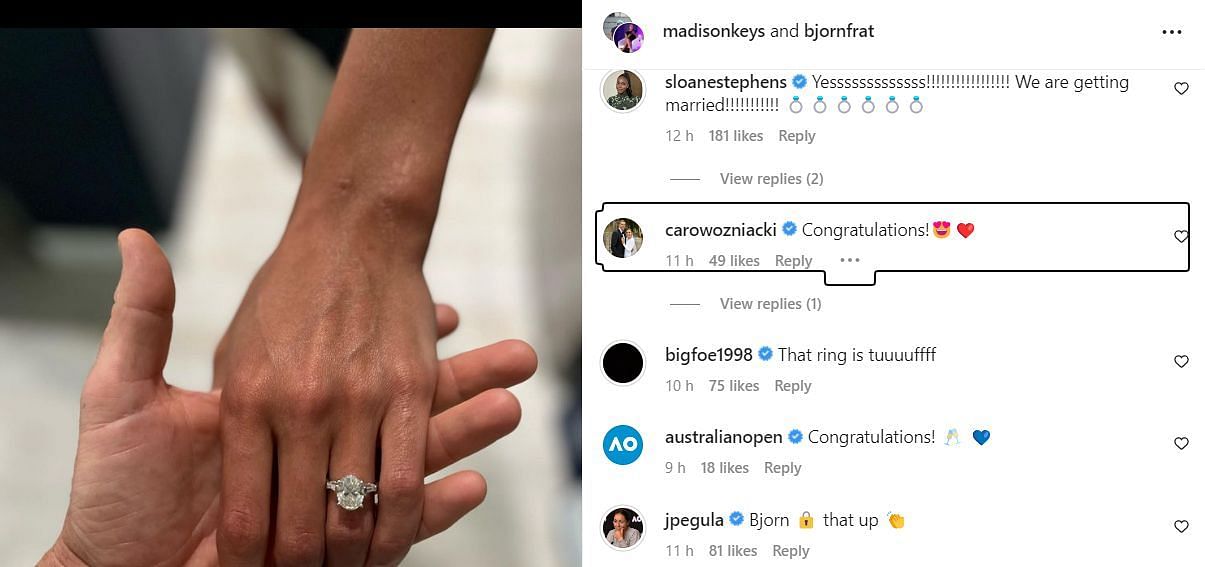Several tennis players congratulated Madison Keys on her engagement