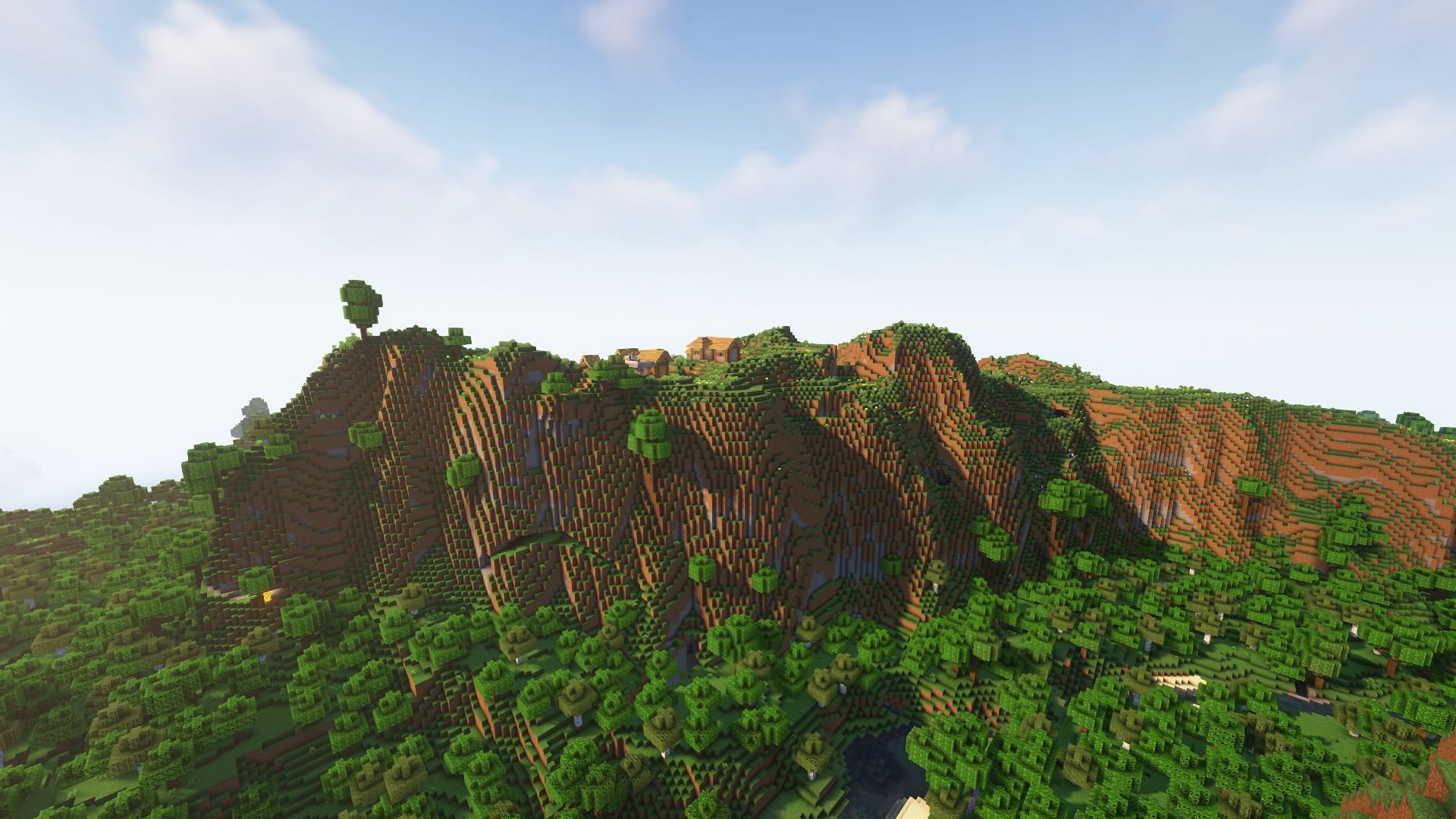 Plains biome village on top of a gigantic grassy mountain (Image via Mojang)