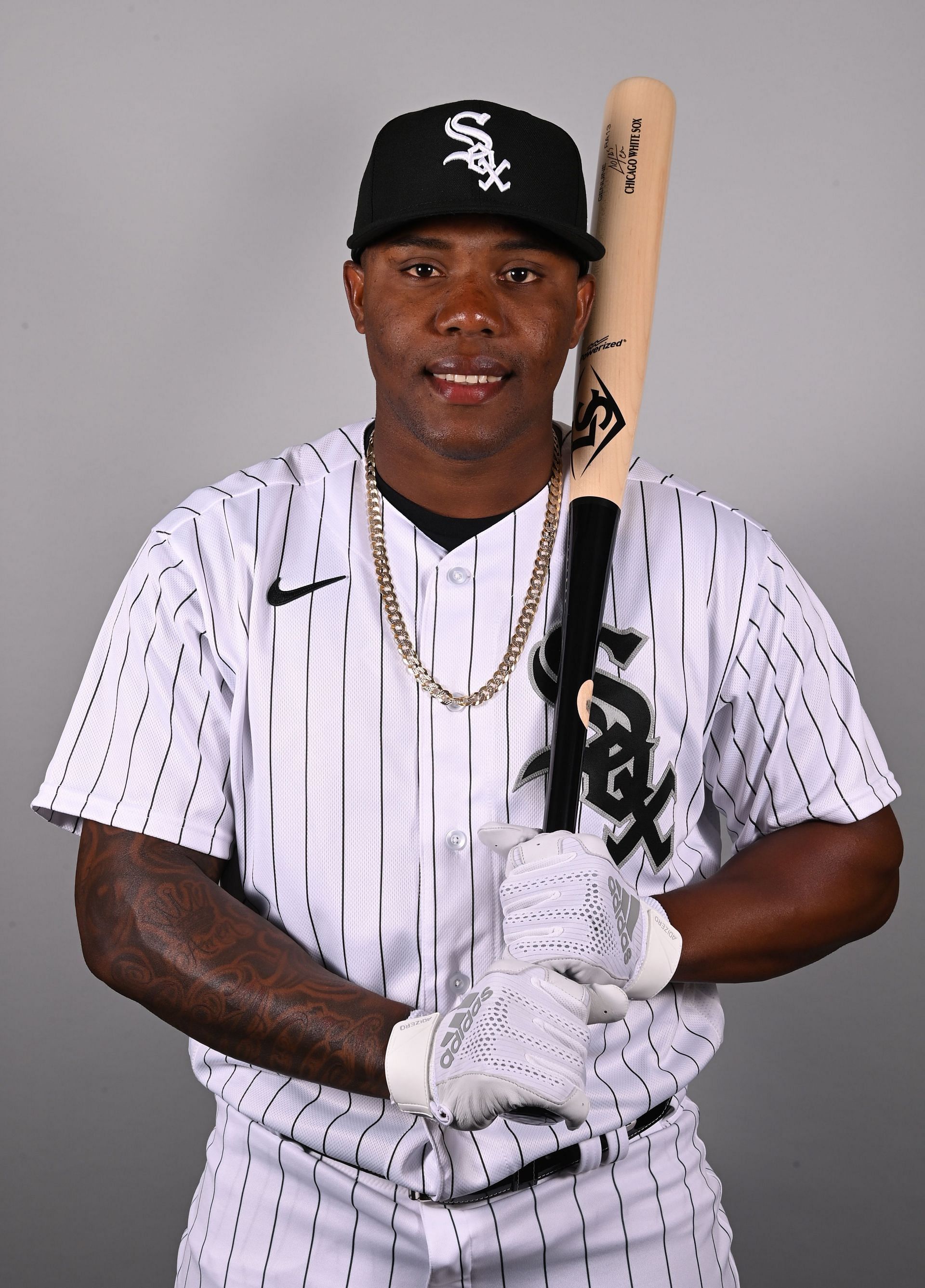Oscar Colas #76 of the Chicago White Sox poses for a portrait during MLB photo day