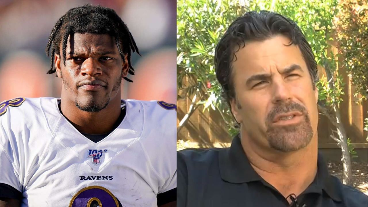 Ravens QB Lamar Jackson (l) and 49ers radio analyst Tim Ryan (r)