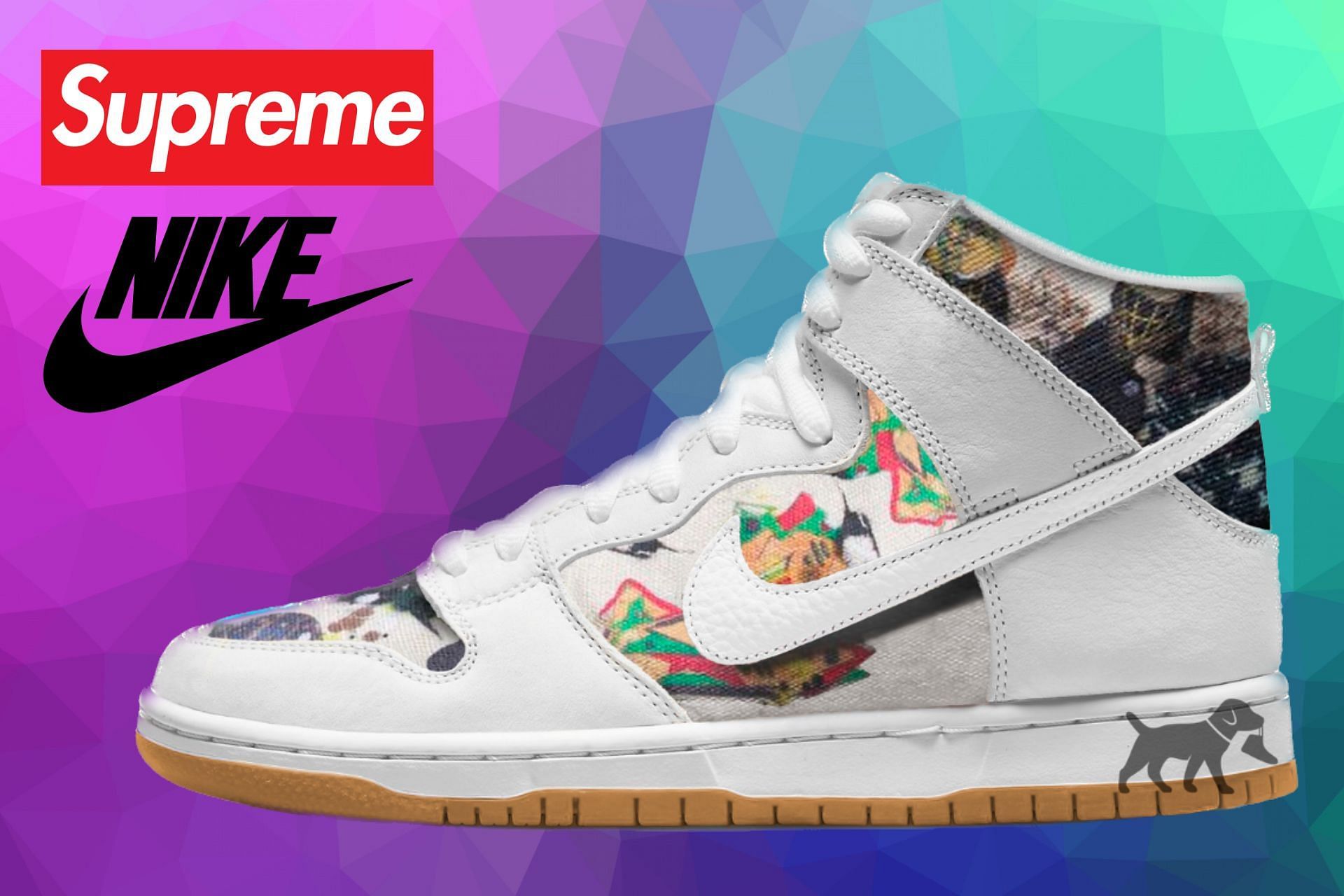 Supreme x Nike SB Dunk High shoes (Image via Sole Retriever)