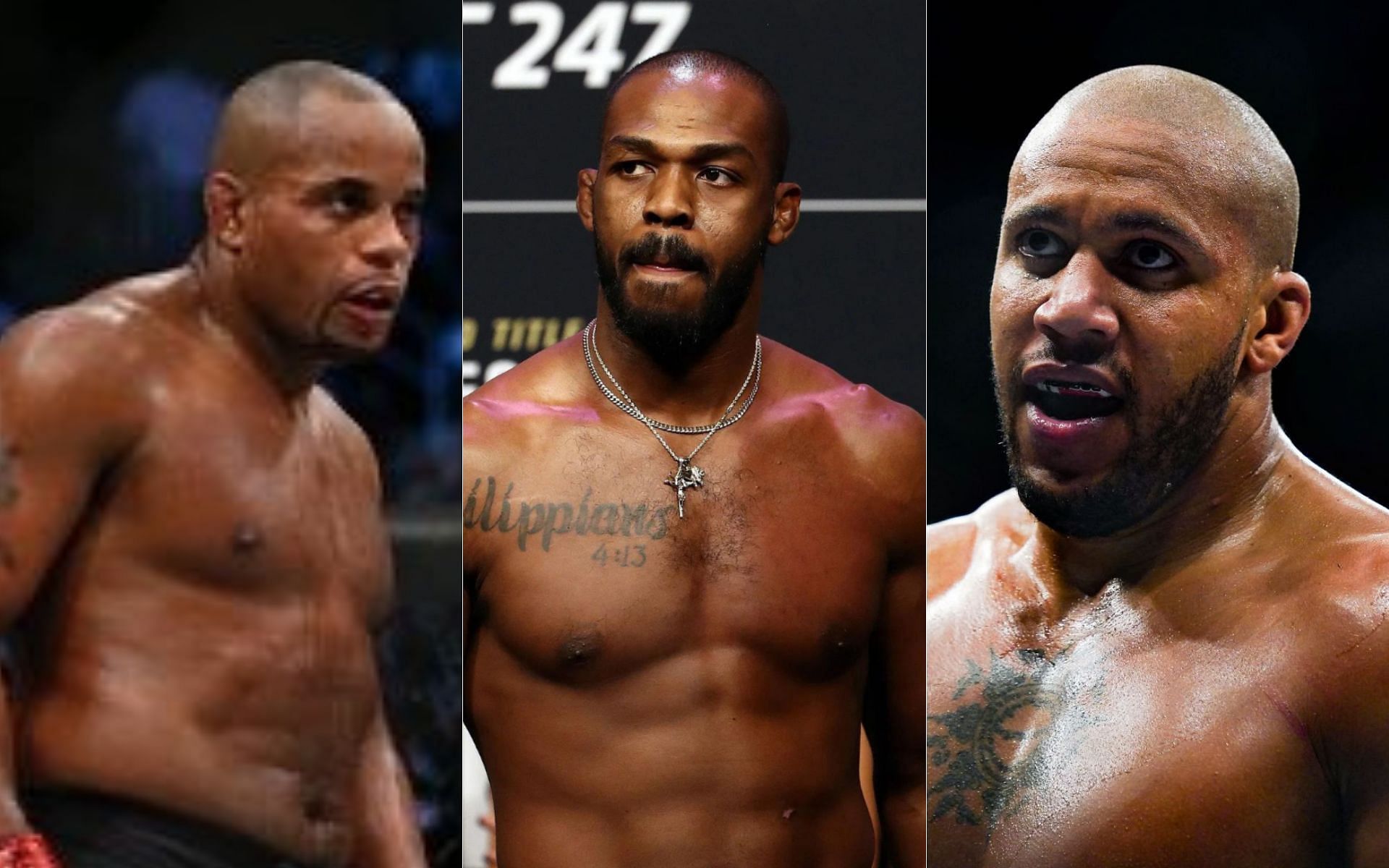 Daniel Cormier (left), Jon Jones (middle) and Ciryl Gane (right)