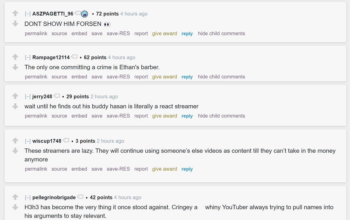 Reddit community discussing the YouTuber&#039;s clip 3/3 (Image via r/LivestreamFail)