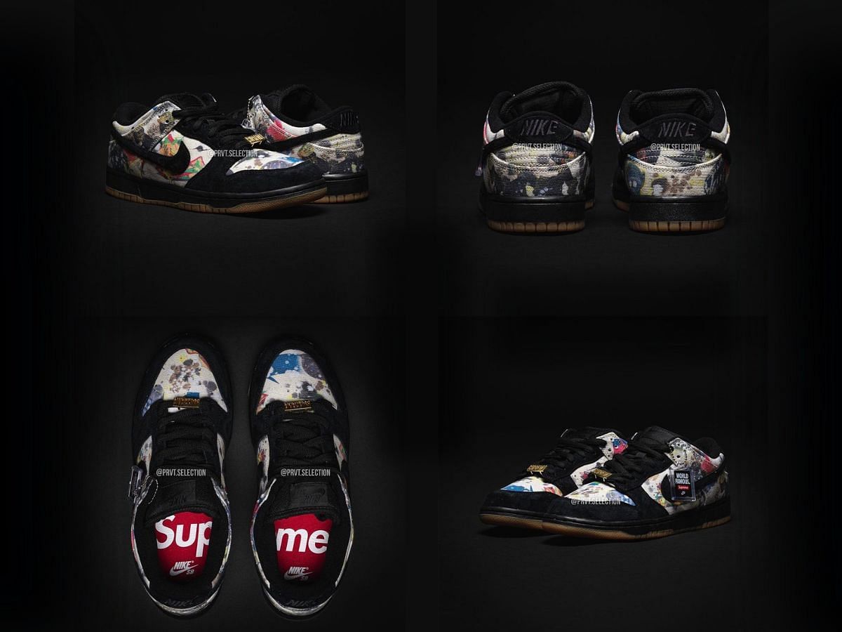 The upcoming Nike x Supreme SB Dunk Low &quot;Rammellzee&quot; sneakers display the artwork of the late American visual artist (Image via Sportskeeda)