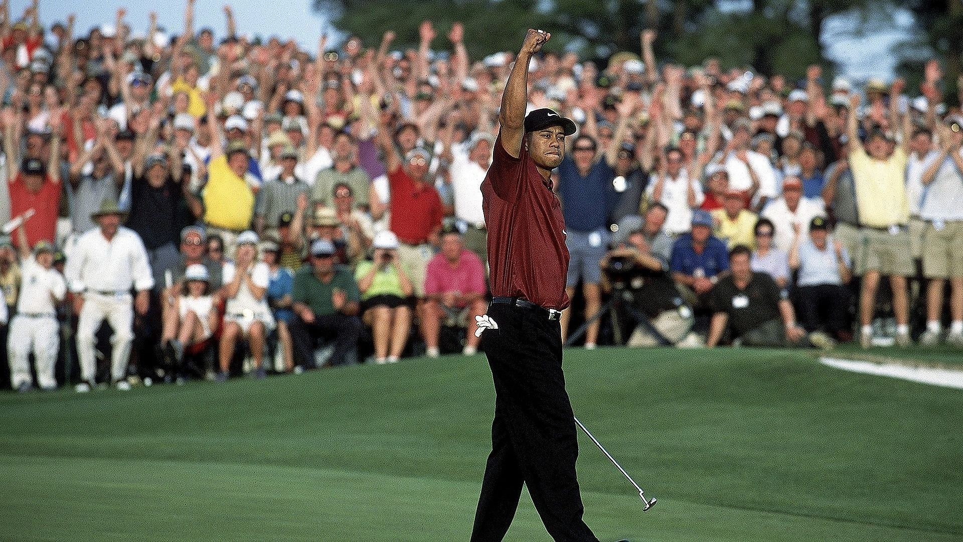 Tiger Woods celebrates his 2001 Masters win