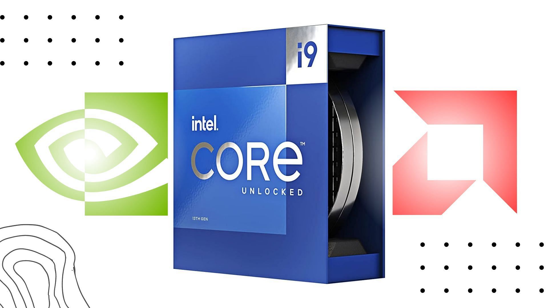 Core i9 13900K, Nvidia, and AMD logo