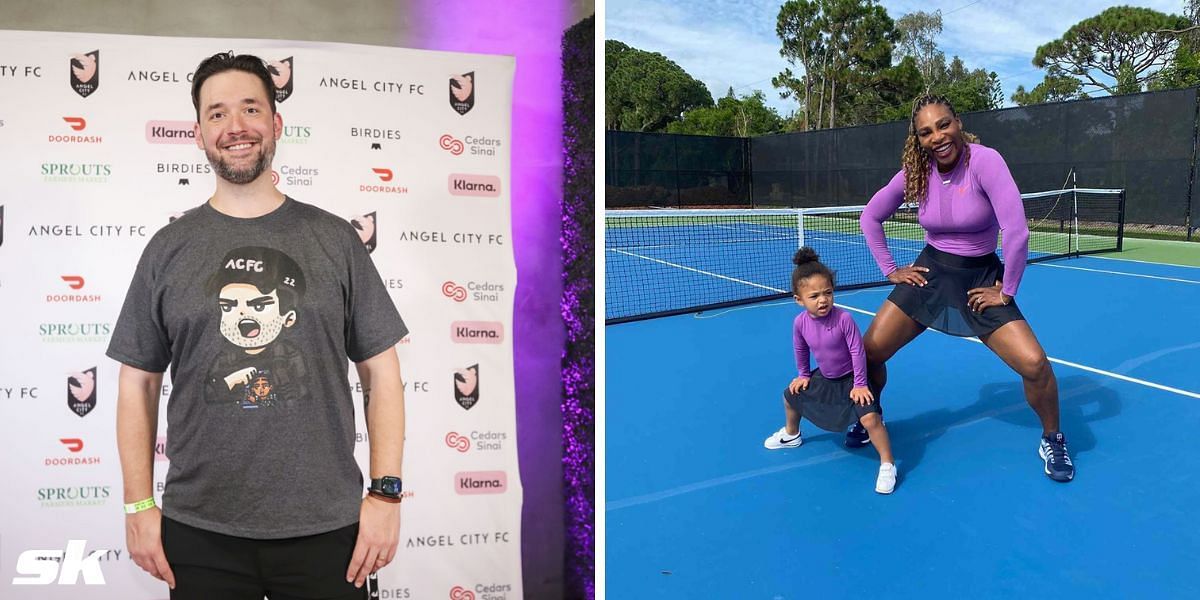 Alexis Ohanian (L) and Serena Williams with Olympia Ohanian (R)