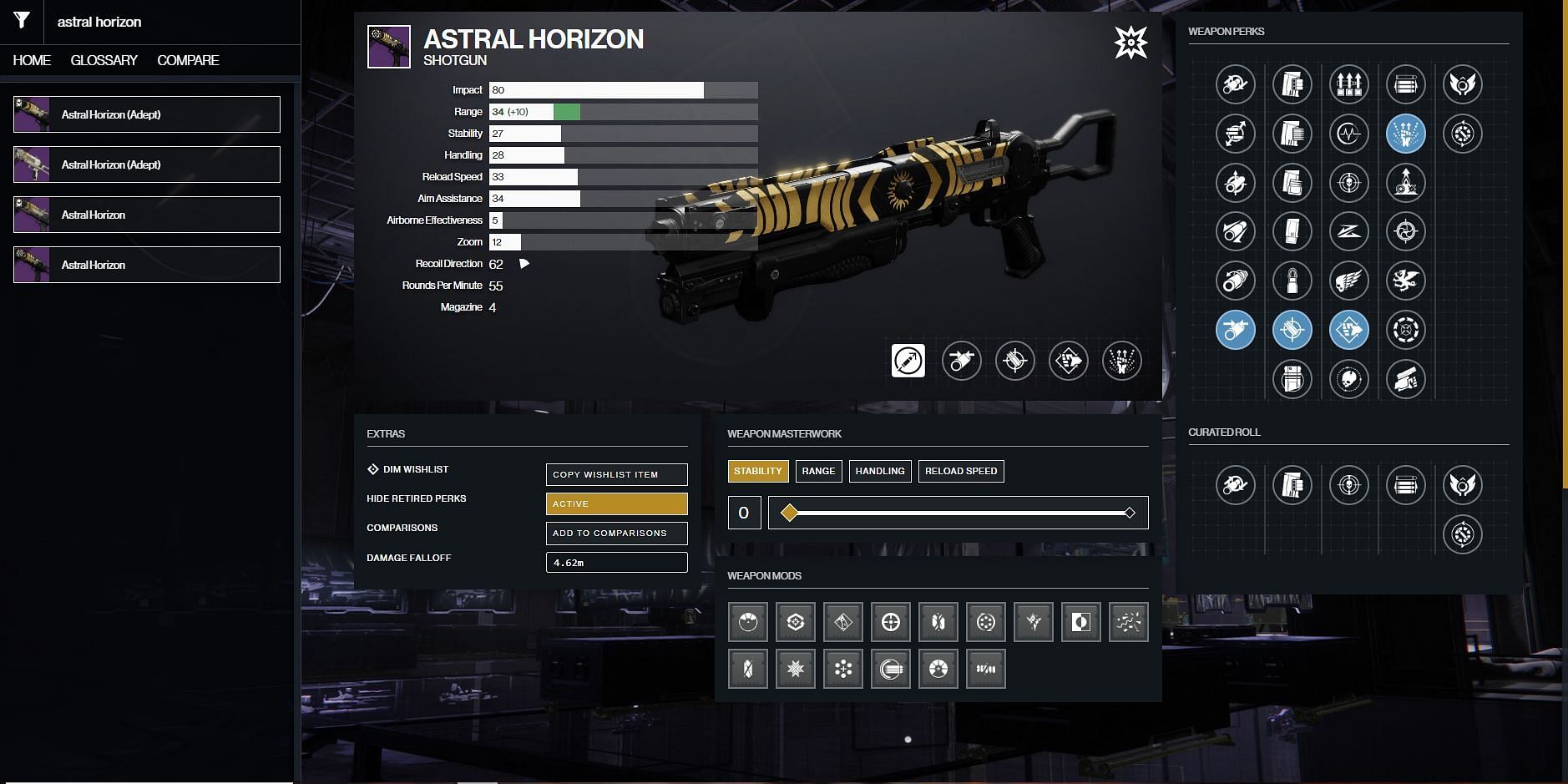 Astral Horizon Destiny 2 PvE god roll (Image via D2Gunsmith)