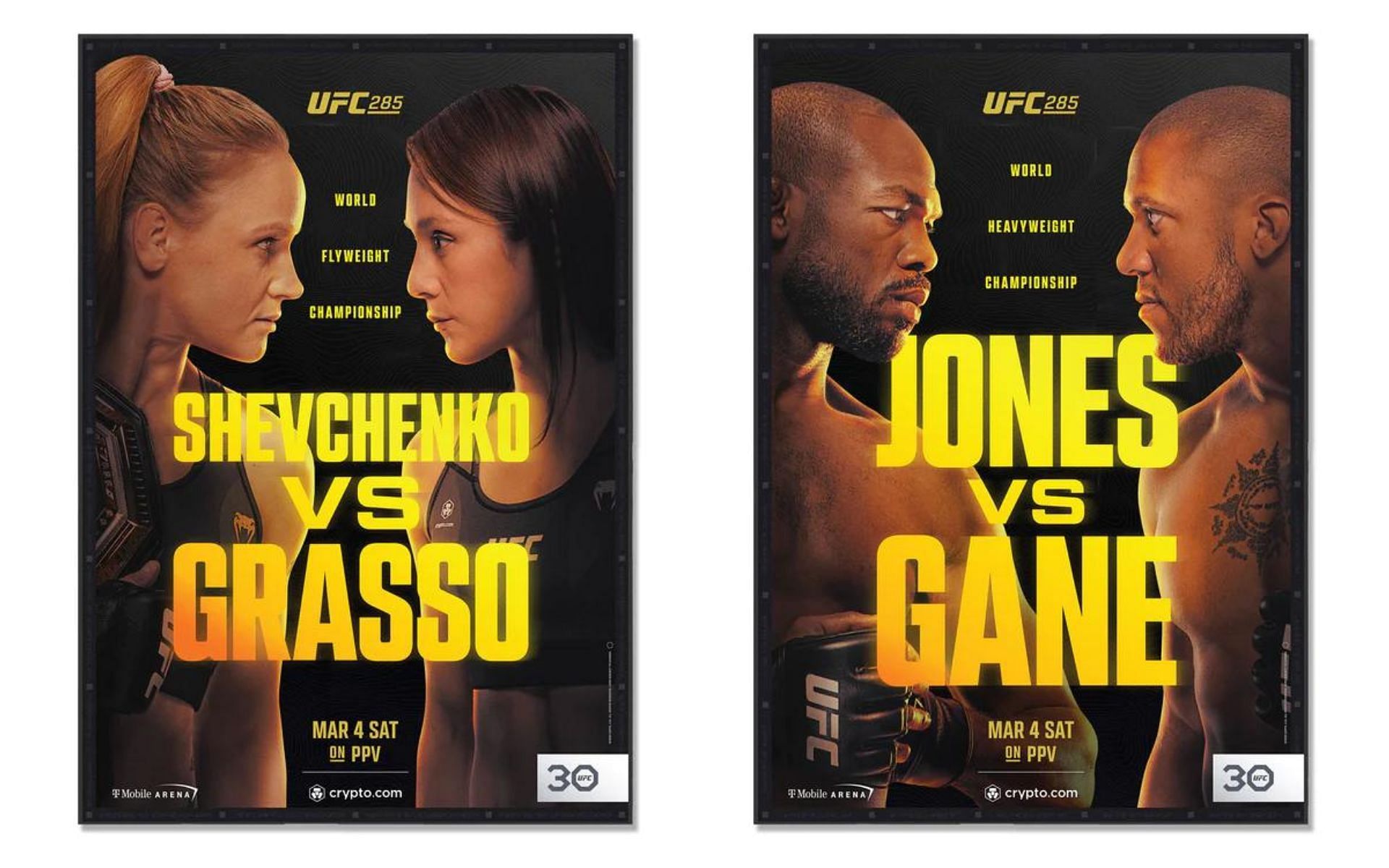 Shevchenko vs. Grasso [Left] Jones vs. Gane [Right] [Image courtesy: www.ufccollectibles.com]