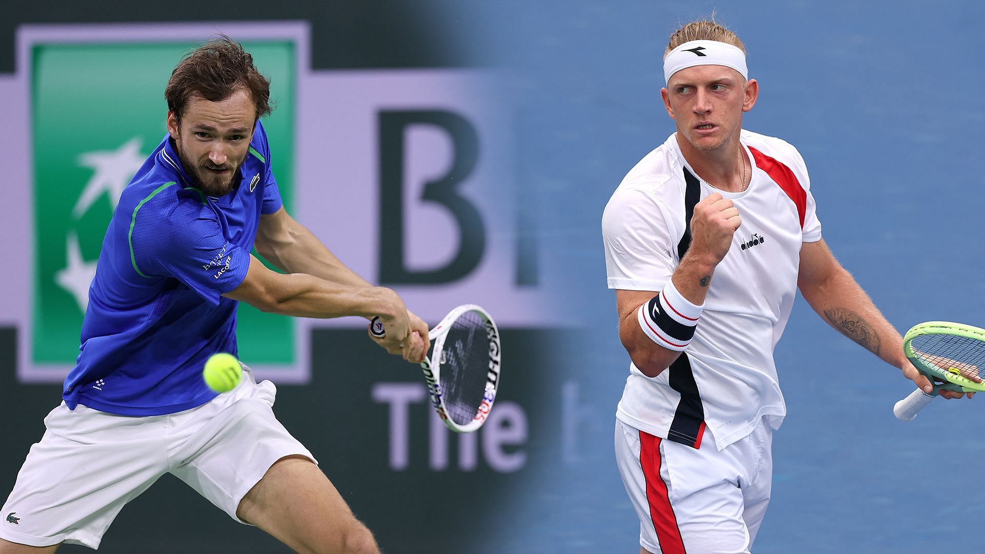 Medvedev (left) takes on Davidovich Fokina for a place in the Indian Wells semifinals.