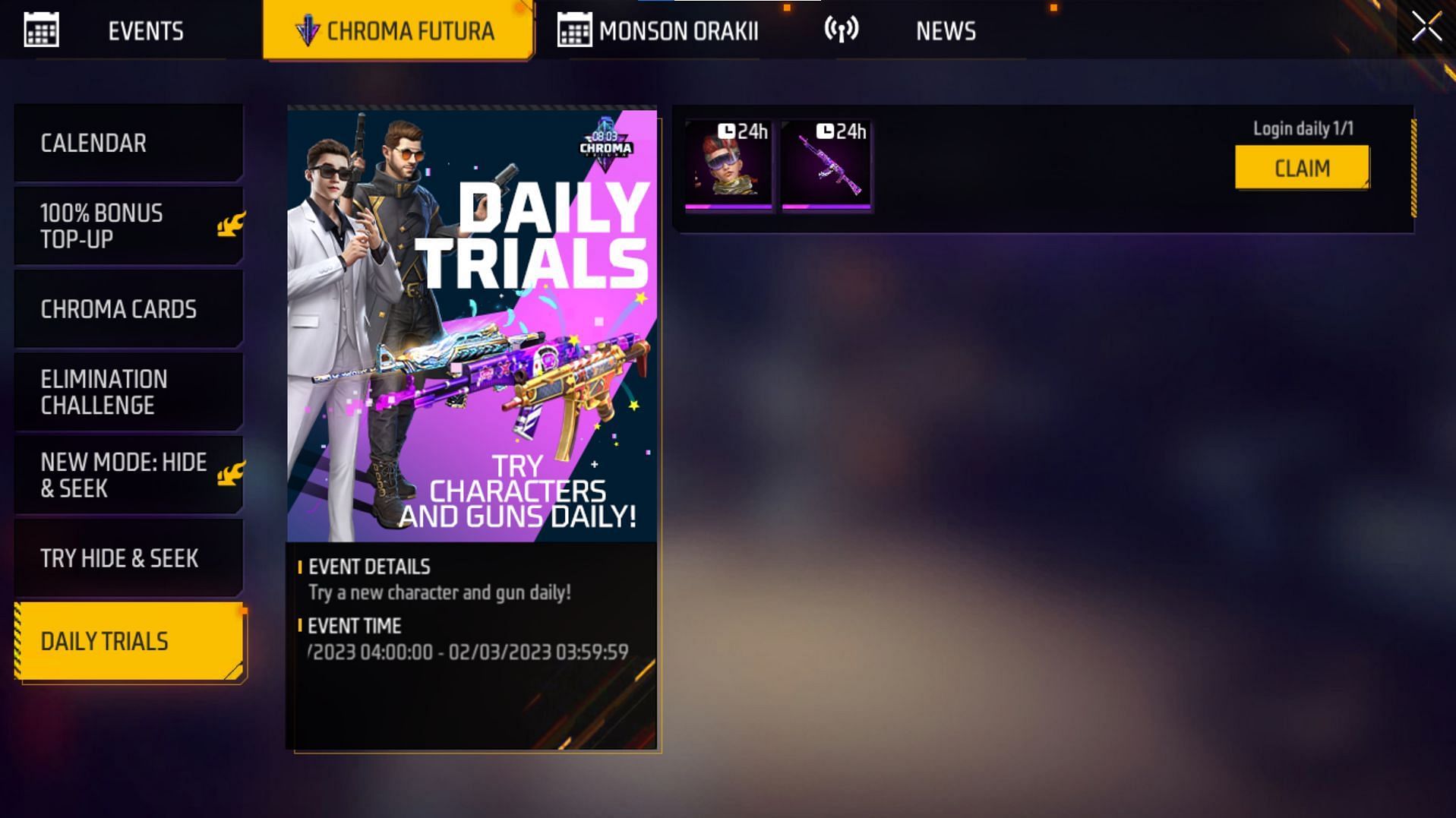 Day 6 of the Daily Trials event has commenced in Free Fire MAX (Image via Garena)