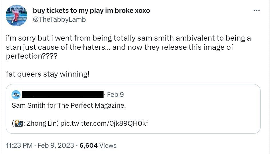 A comment reacting to the Perfect shoot (Image via Twitter /@TheTabbyLamb)