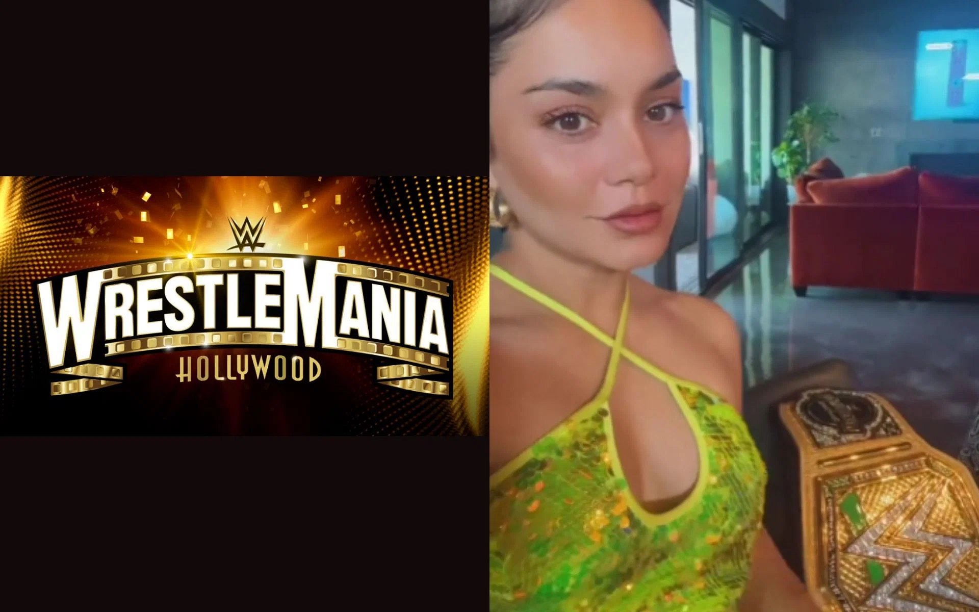 Vanessa Hudgens with the WWE Golden Title