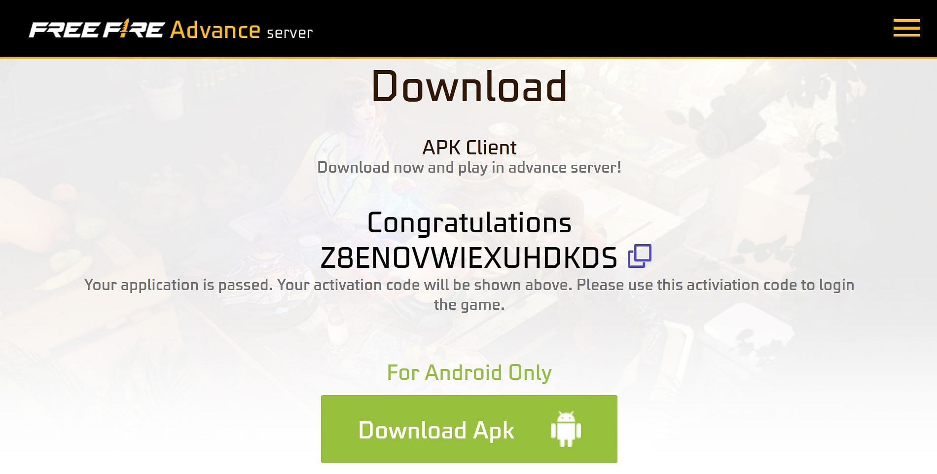 Tap the &quot;Download APK&quot; to start the download (Image via Garena)