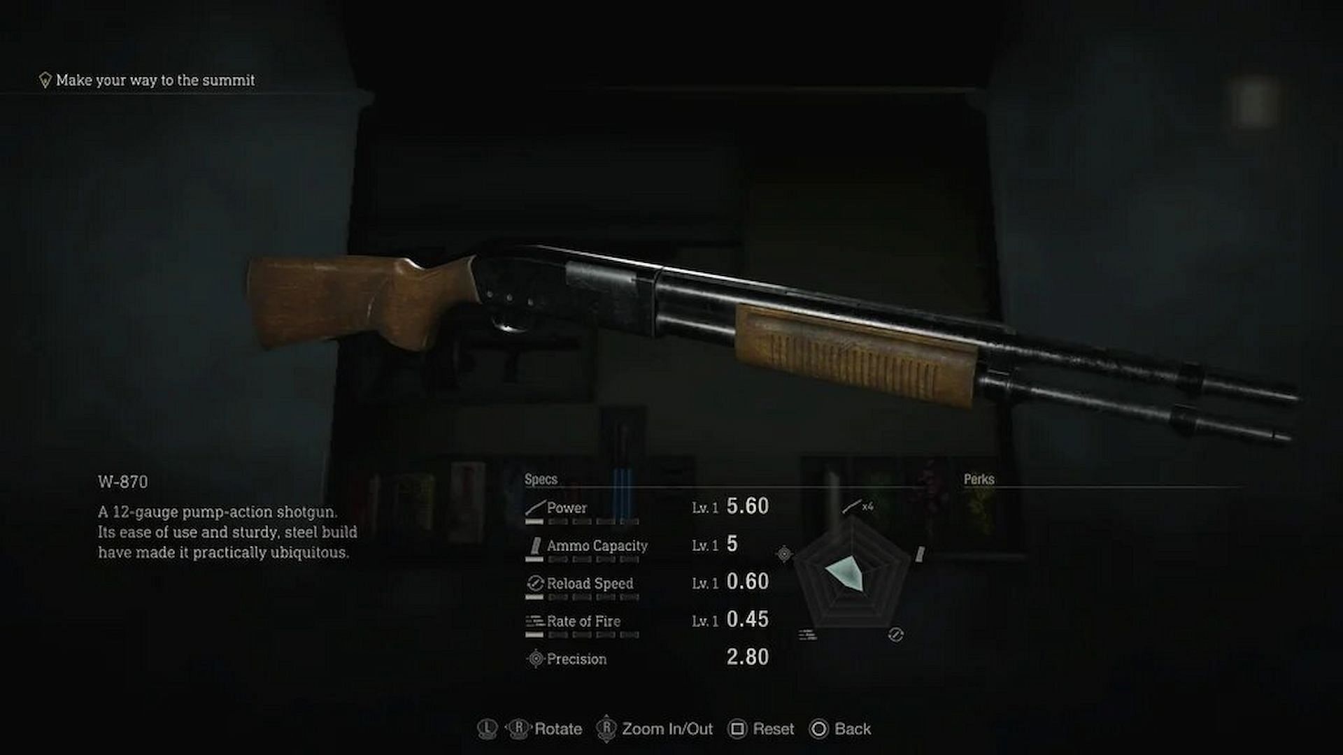 The W-870 shotgun can be found in the village area of Resident Evil 4 remake (Image via Capcom)