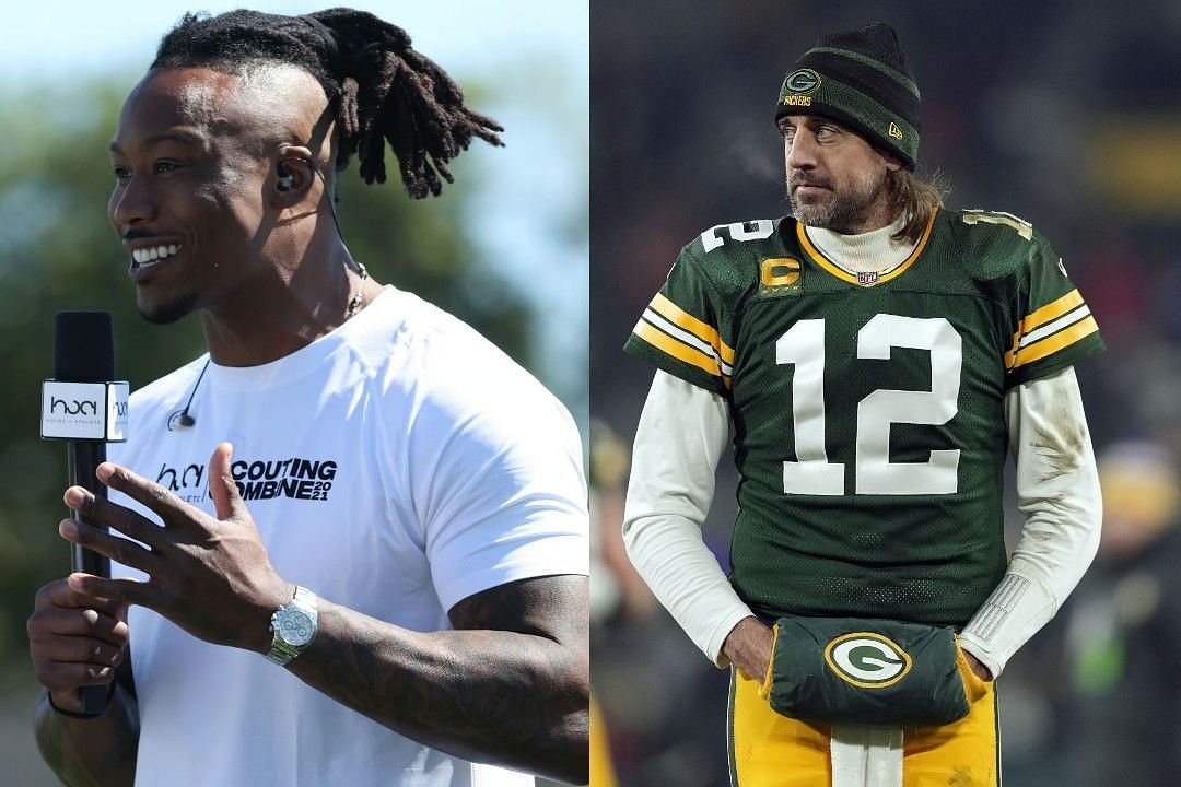 Brandon Marshall, left, Aaron Rodgers, right 