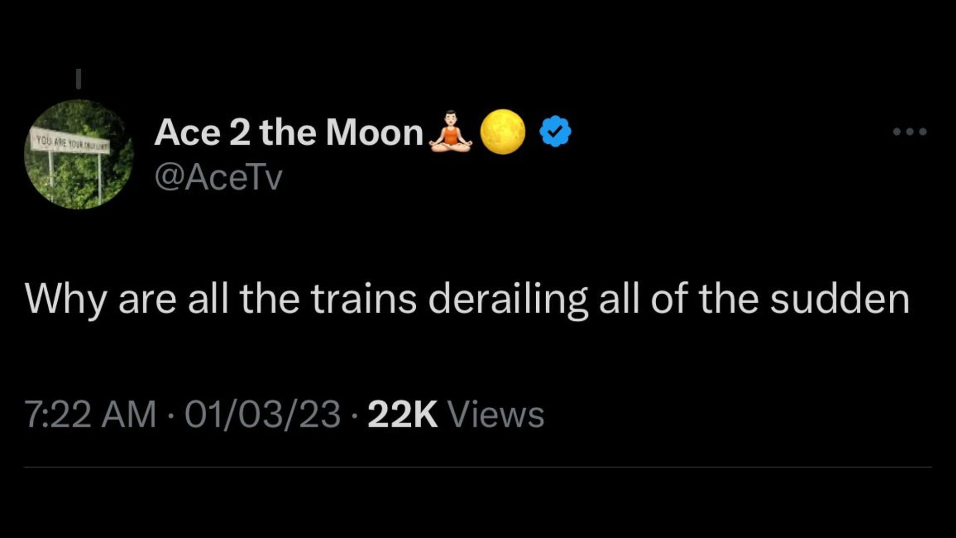 Screenshot of a Twitter user remarking on increased train incidents. (Image via Twitter)