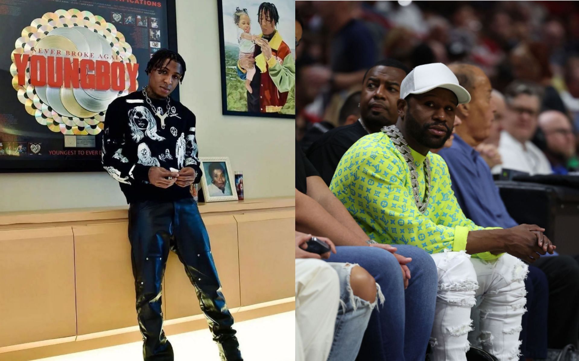 (Left) NBA Youngboy and Floyd Mayweather (Right) (Image credits: Getty Images and Instagram)