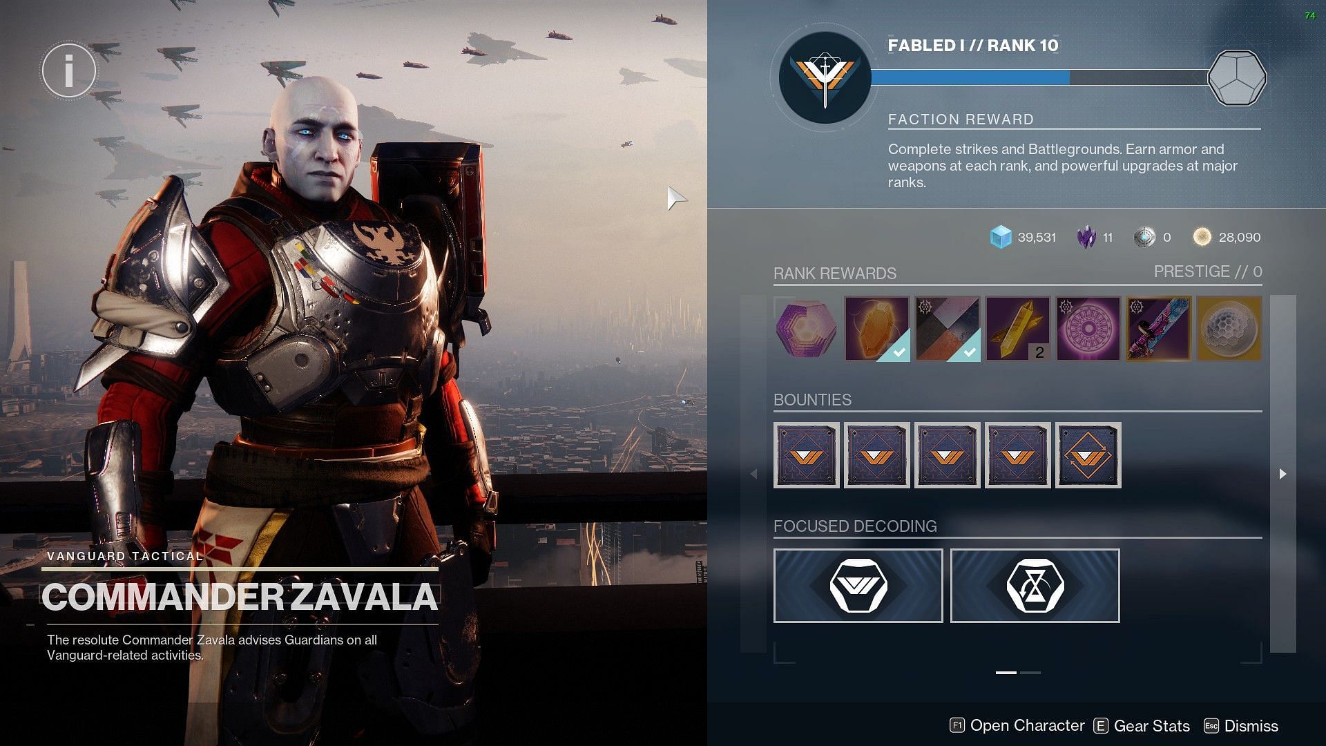 Zavala&#039;s reputation in Destiny 2 (Image via Bungie)