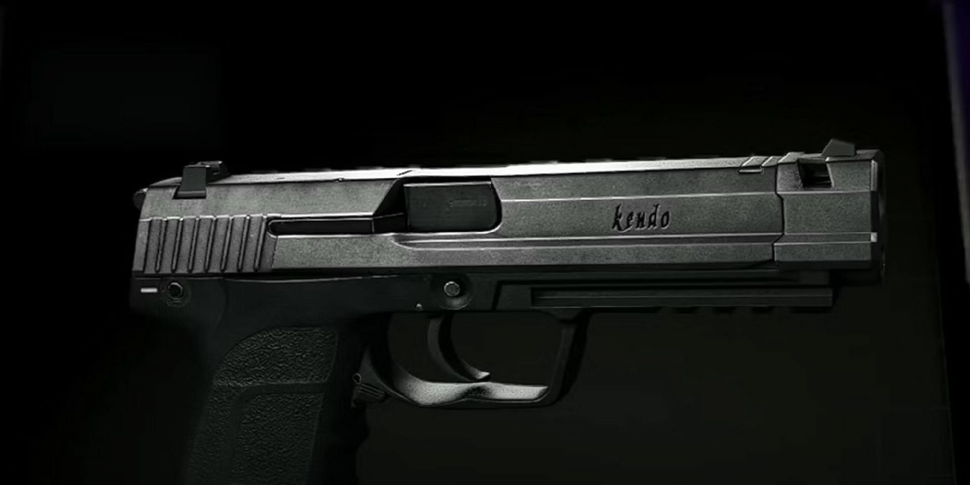 Leon&#039;s handgun has Kendo engraved on it (Image via Capcom)