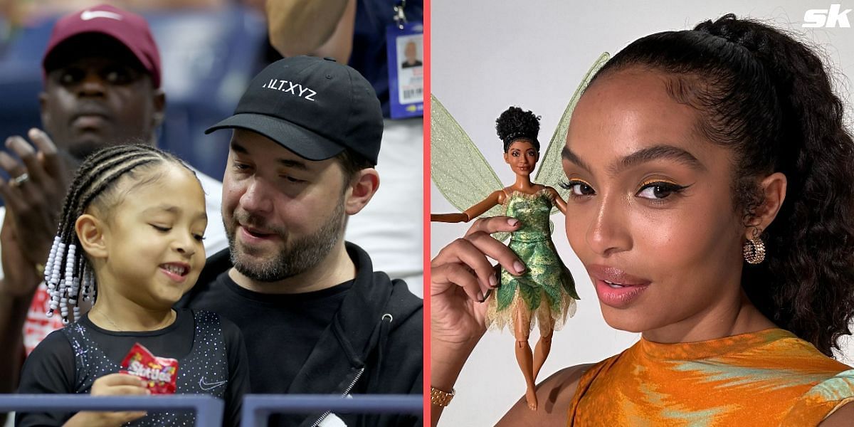 Alexis Ohanian with daughter Olympia (L) and Yara Shahidi (R)
