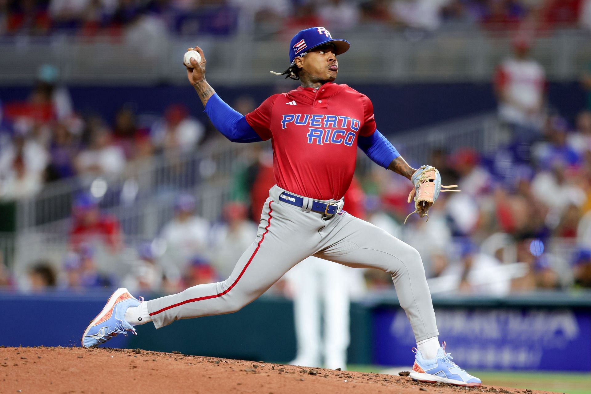 Marcus Stroman of Team Puerto Rico delivers a pitch against Team Mexico.