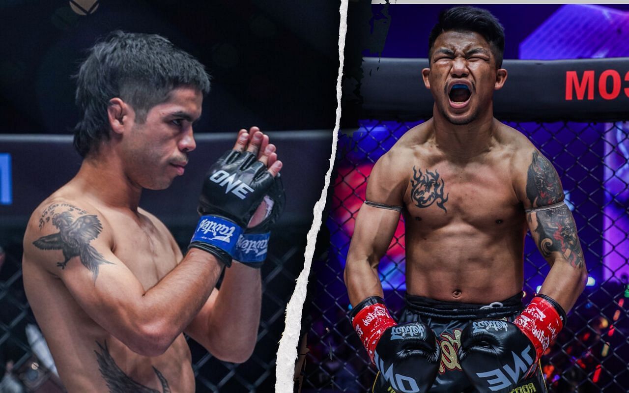 Danial Williams (L) playfully thanked Rodtang (R) for pulling out vs Superlek. | Photo by ONE Championship