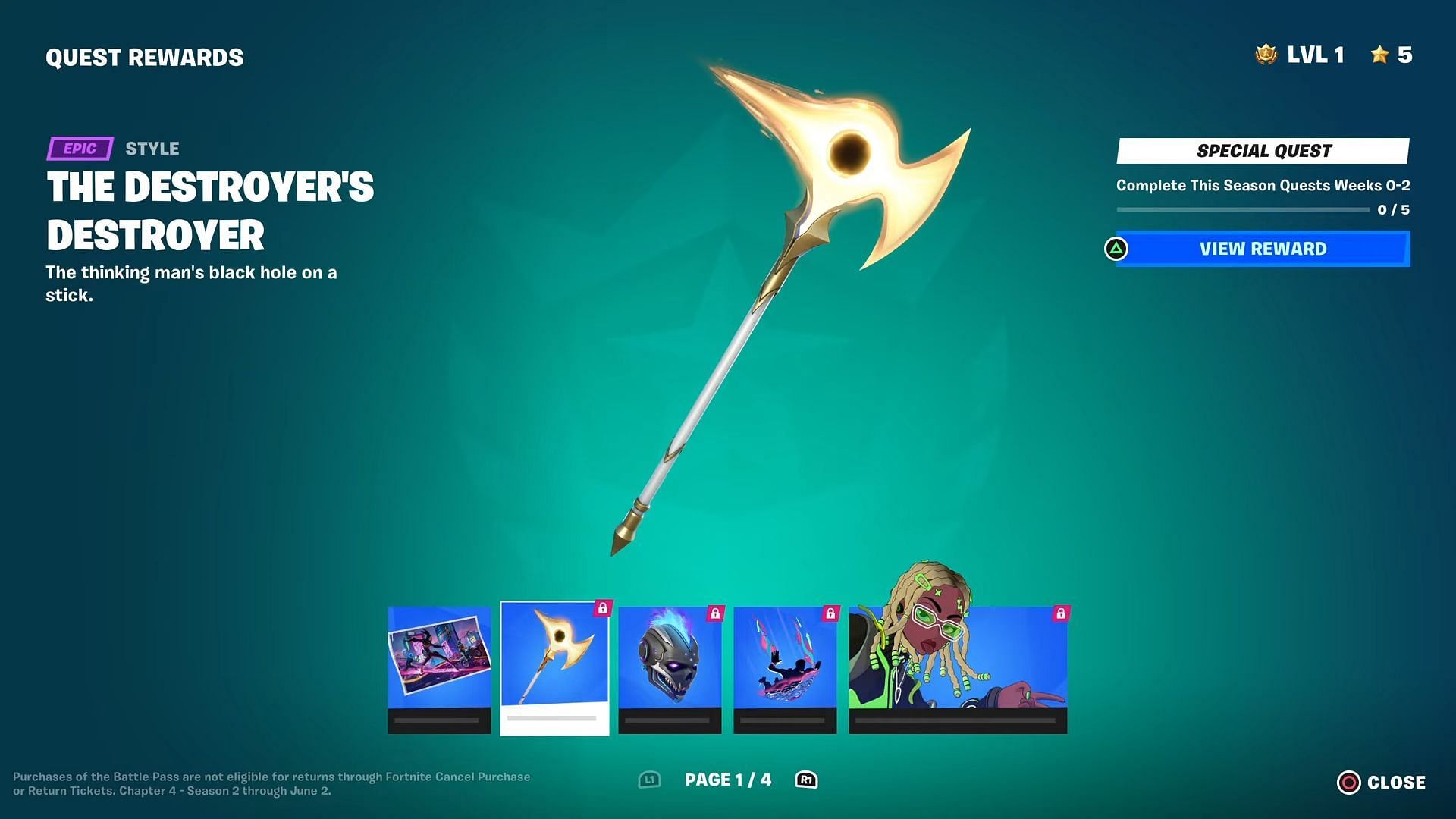 The pickaxe can be unlocked by completing all five challenges from the first week (Image via Epic Games)