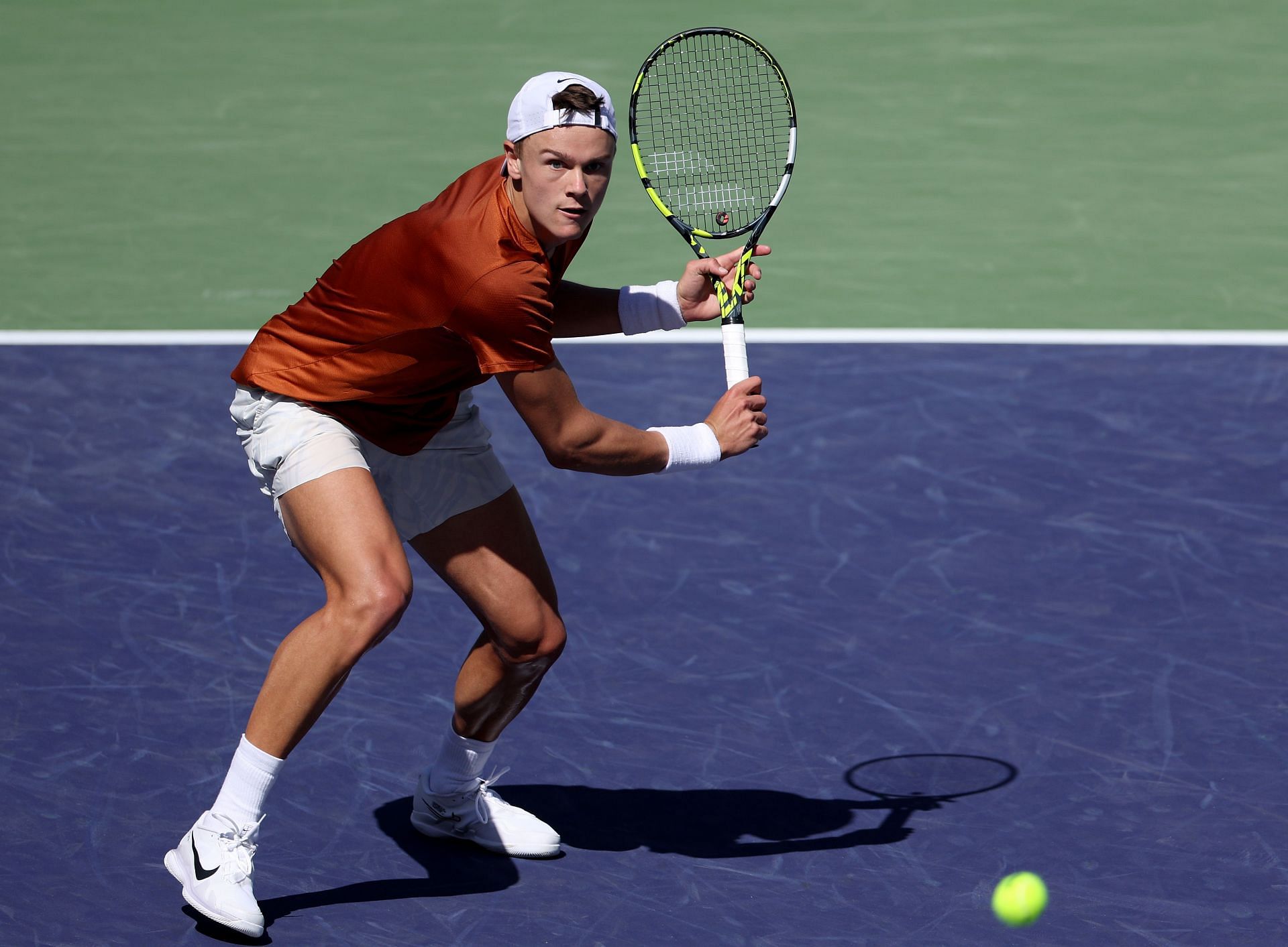 Holger Rune in action at the Indian Wells Masters