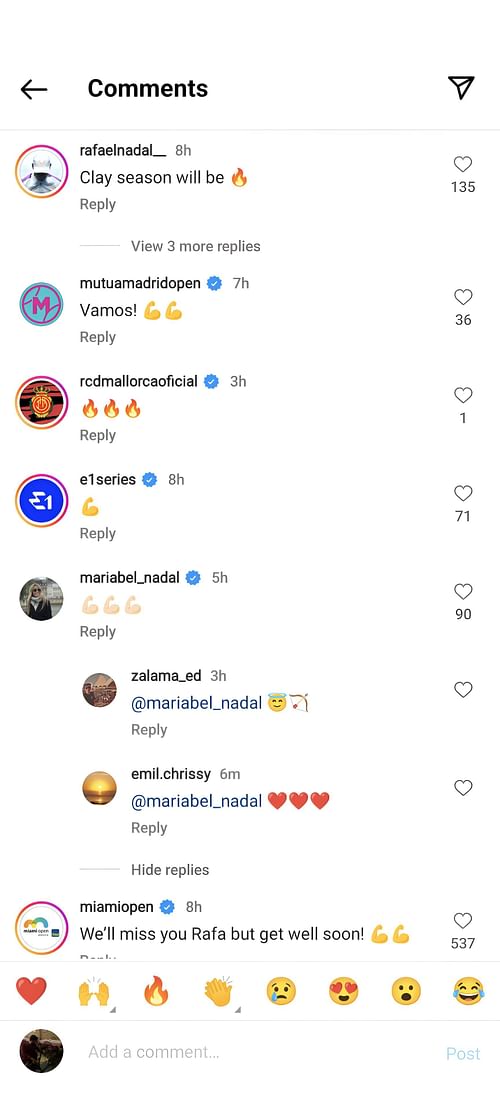 Mariabel Nadal's comment under Rafael Nadal's post