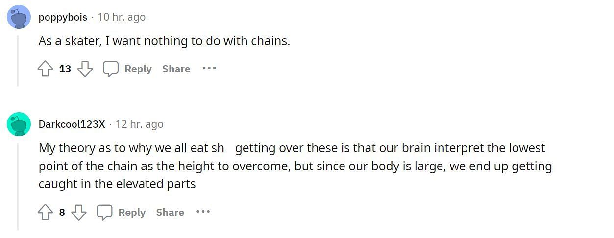 User explains why chains can be dangerous for skaters (Image via Reddit)