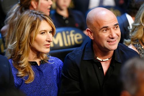 Andre Agassi and Steffi Graf pictured at the Leo Santa Cruz v. Jose Cayetano.